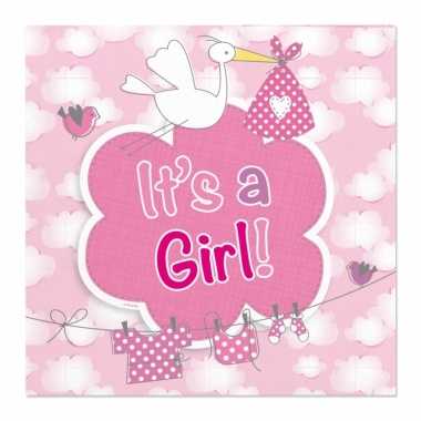 60x geboorte meisje babyshower servetten roze 25 x 25 cm papier
