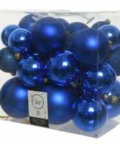 26x stuks kobalt blauwe kerstballen 6 8 10 cm kunststof