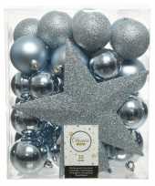 33x lichtblauwe kerstballen met ster piek 5 6 8 cm kunststof mi
