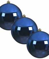 3x grote kobalt blauwe kerstballen van 20 cm glans van kunststof
