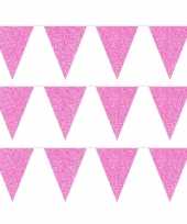 3x roze glitter vlaggenlijnen 6 meter