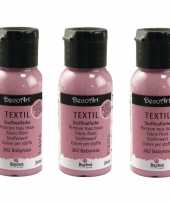 3x roze textielverf flacons 34 ml