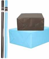 4x rollen kraft inpakpapier pakket zwart blauw voor jongens heren 200 x 70 cm