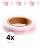 4x washi tape met roze hartjes