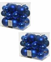 52x stuks kobalt blauwe kerstballen 6 8 10 cm kunststof