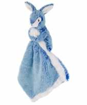 Blauw konijn haas tuttel knuffeldoekje 25 cm
